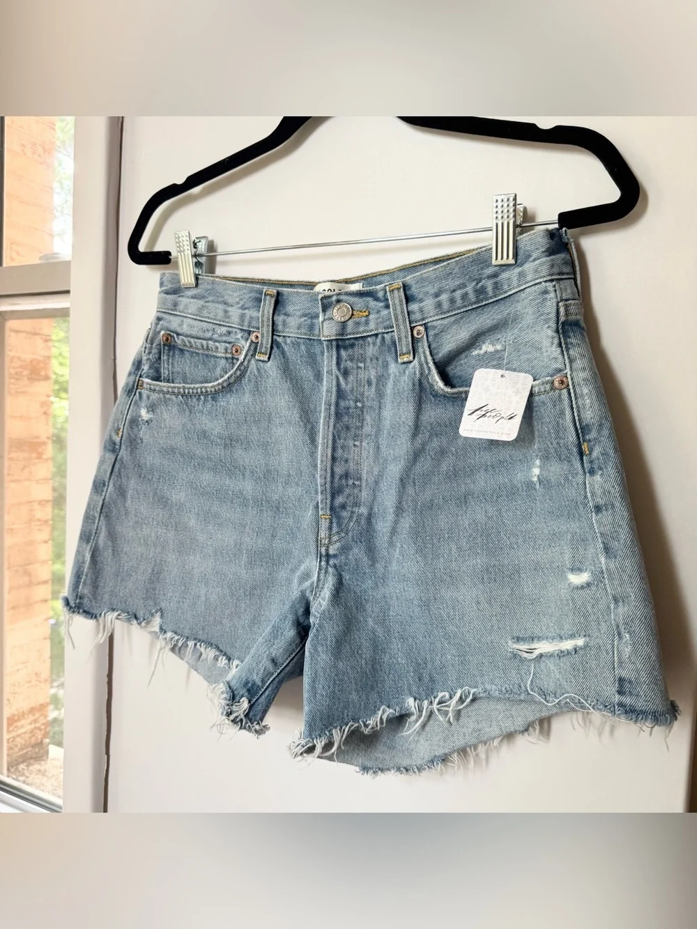 NWT AGOLDE Parker Long Jean Shorts Swapmeet Blue 27